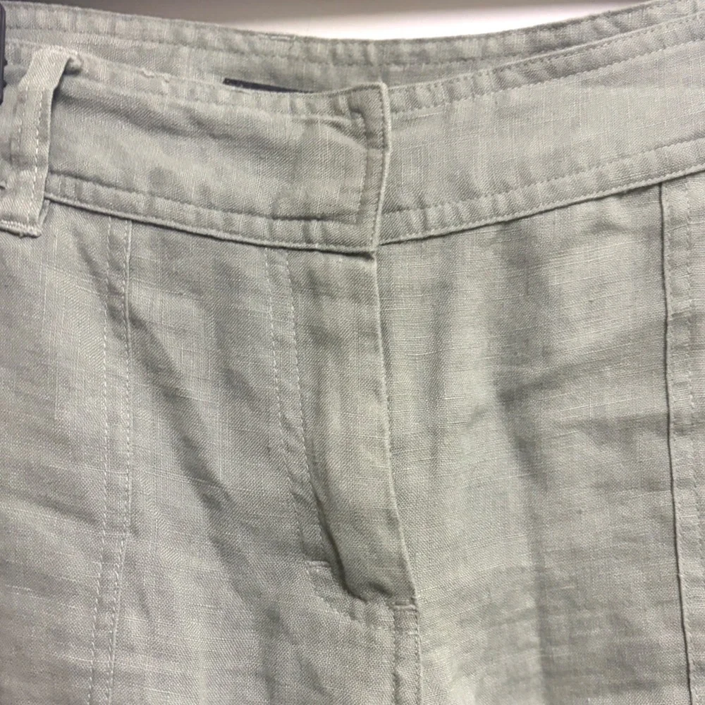 H&M Sage Green 100% Linen Wide Leg Cargo Trousers Utility Boho Size 10